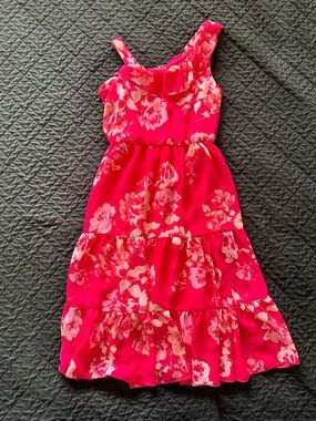 Zhenzi Hot Pink Floral One-Shoulder Tiered Dress